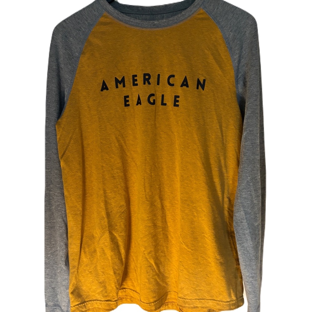 American Eagle Outfitters Yellow and Gray Long Sleeve Tee